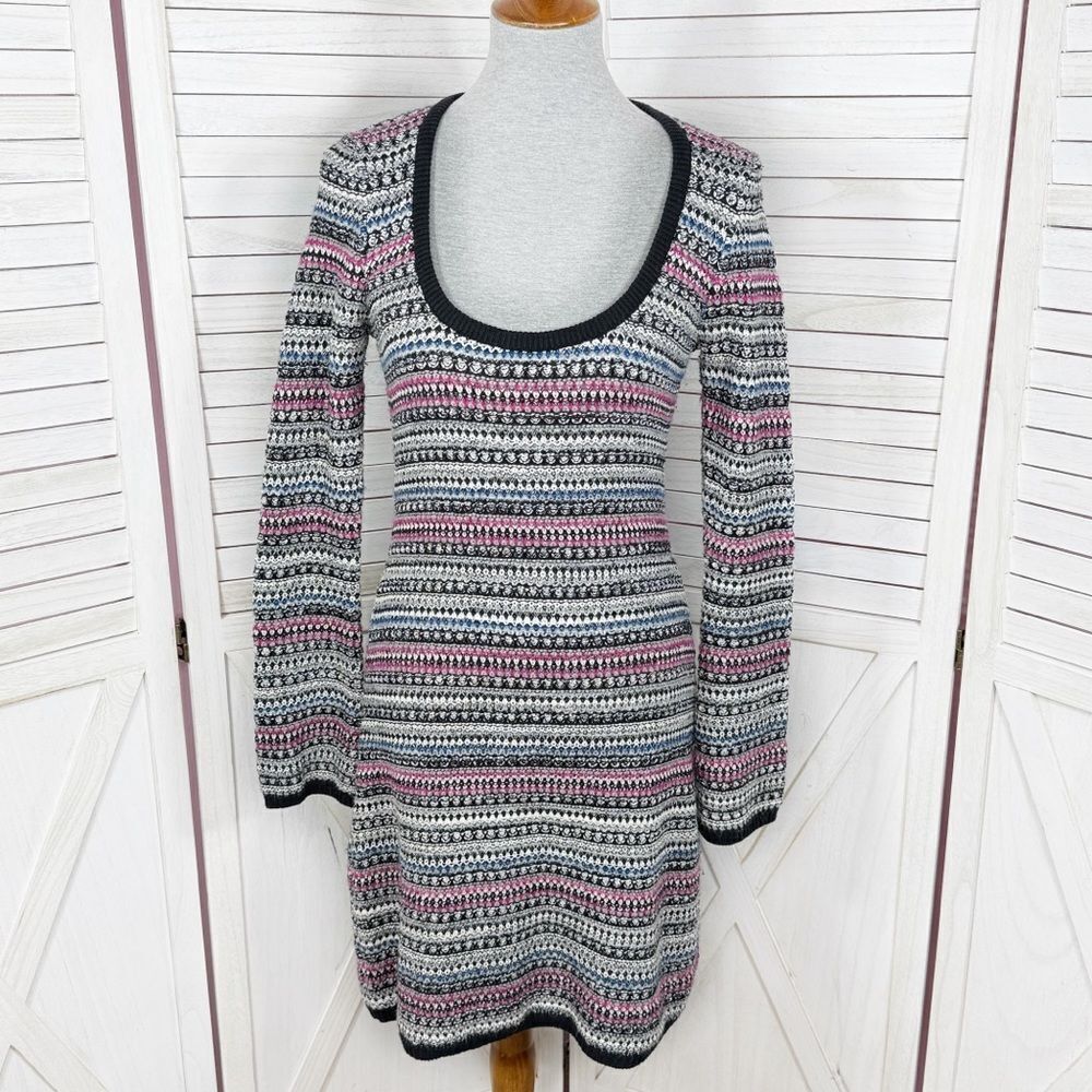 Vintage Moda International Striped Scoop Neck Sweater Dress Multicolor Medium